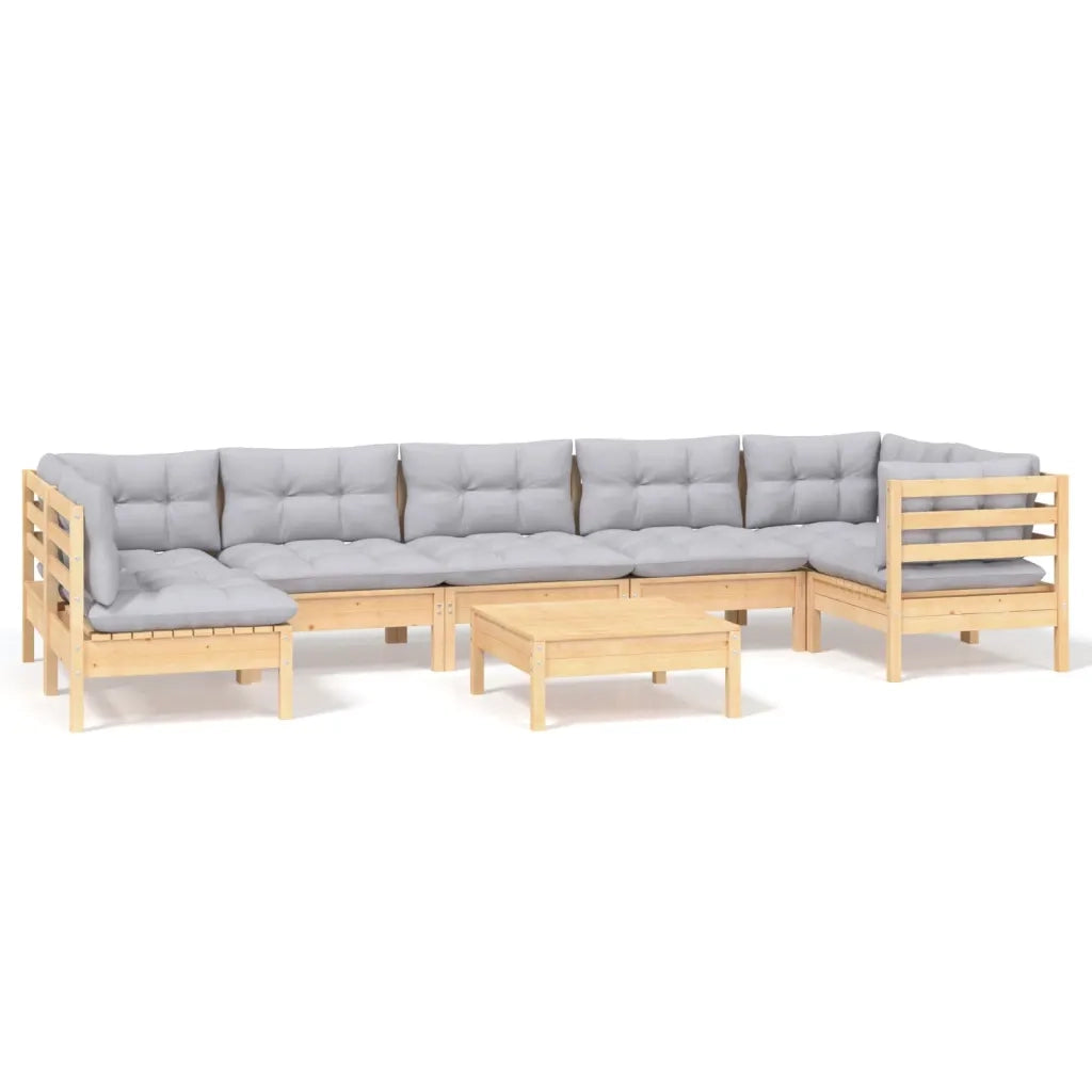 Set Divani da Giardino 8 pz con Cuscini Grigi Massello di Pino 3096435