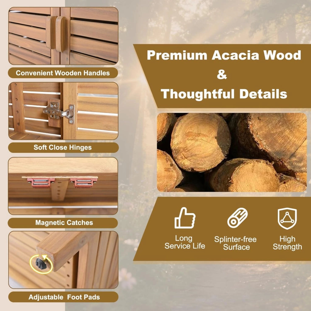 Armadio da esterno in legno massello, mobile portaoggetti con piattaforma, tavolo da invaso da giardino con armadio ad anta 80 x 40 x 90,5 cm, per balcone, ingresso, portico, cortile
