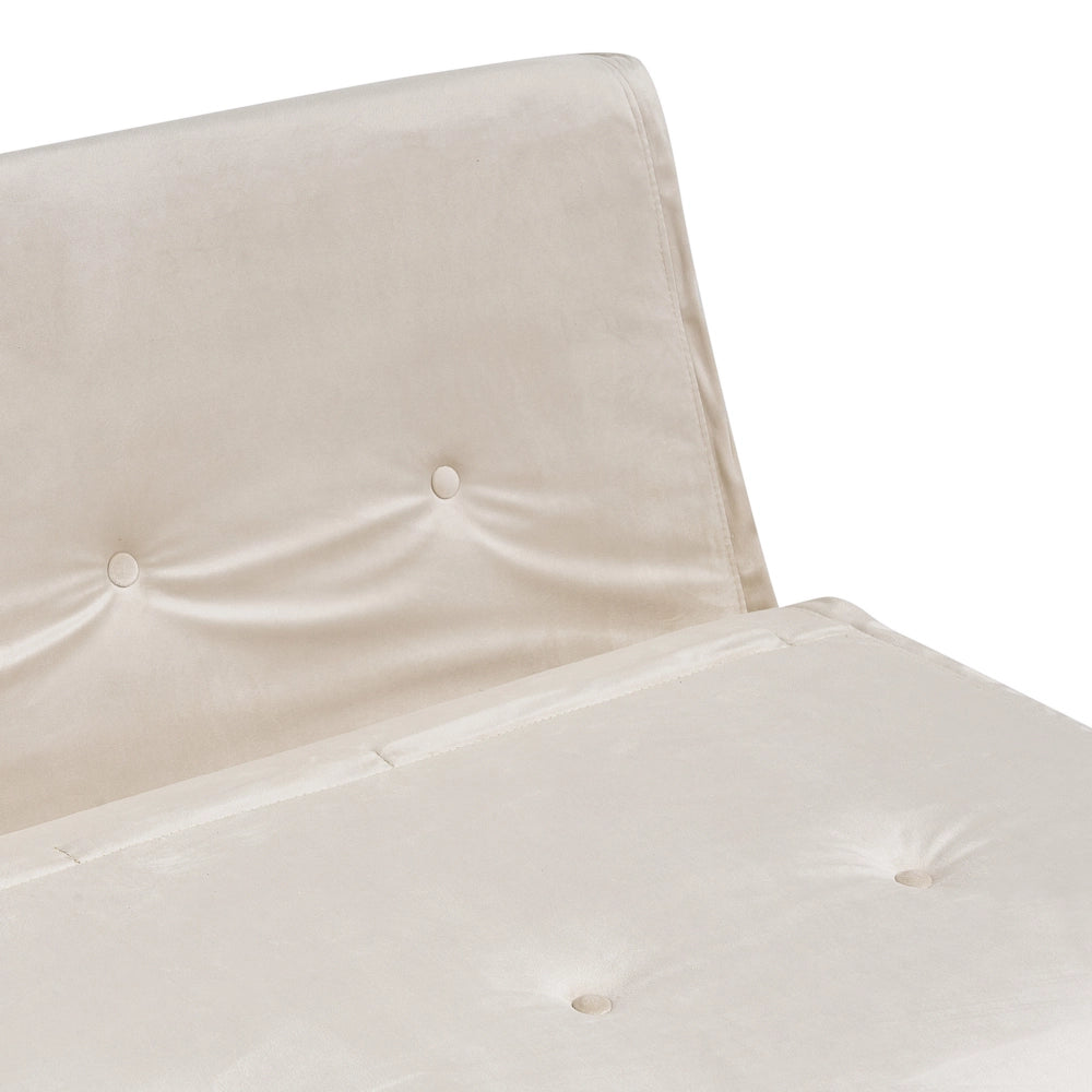 Divano Letto a 2 posti in velluto beige con gambe in metallo senza braccioli 2 cuscini gambe metallo glamour