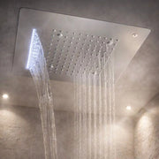 Soffione doccia led a soffitto installazione da incasso con cascata acciaio inox quadro