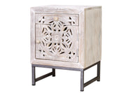 Tavolino a 1 cassetto e 1 anta in massello di mango intagliato