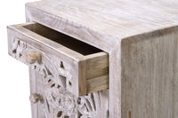 Tavolino a 1 cassetto e 1 anta in massello di mango intagliato