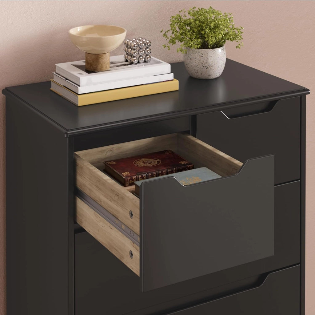 Cassettiera con 5 cassetti, armadio per camera da letto, armadietto per soggiorno, impermeabile e durevole, 94 x 72 x 41 cm (nero)