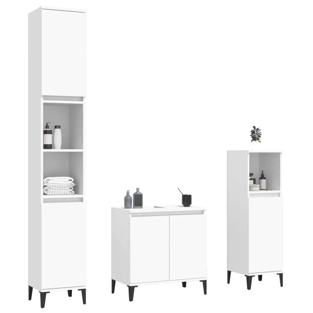 Set Mobili da Bagno | Armadio da bagno 3 pz Bianco in Legno Multistrato