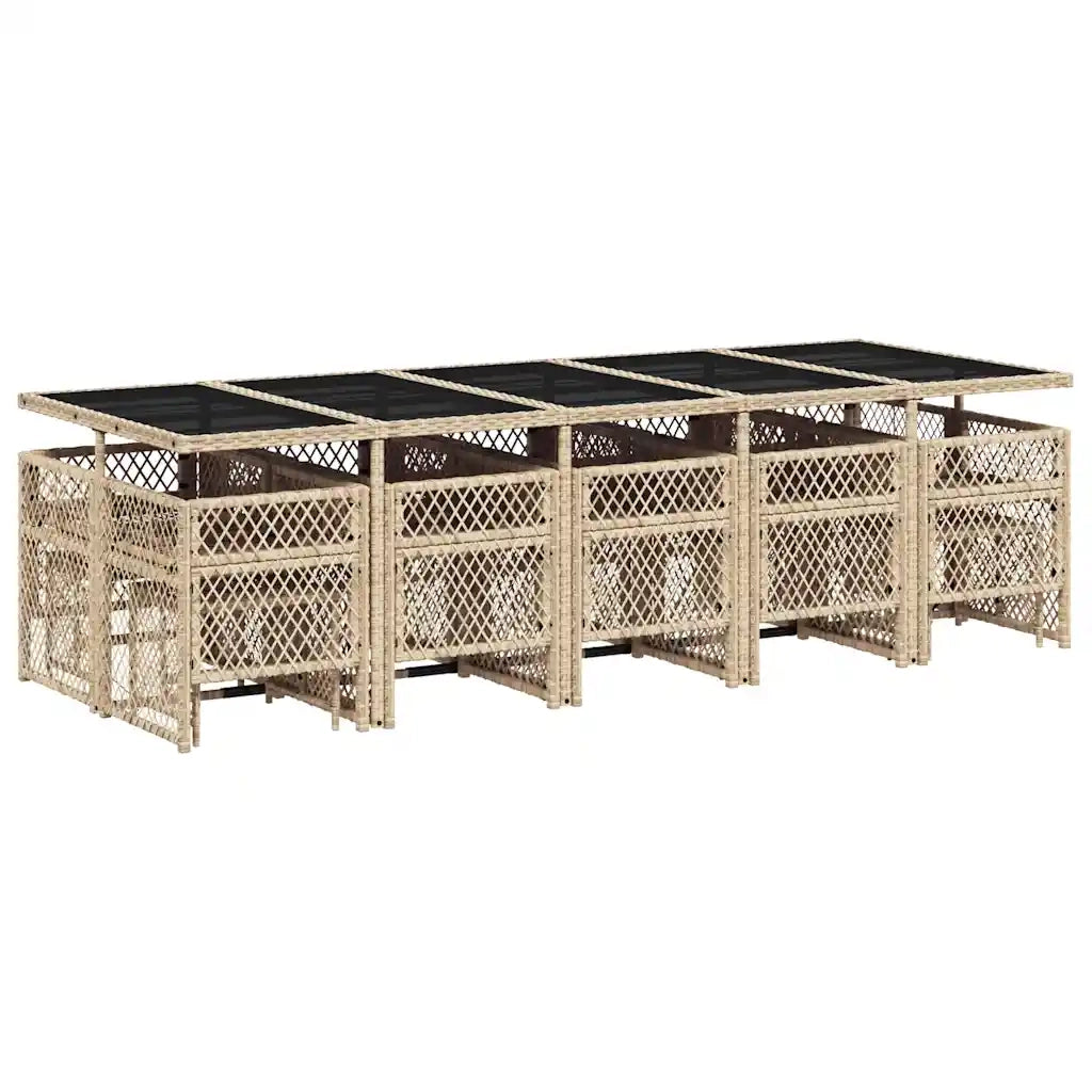 Set da Pranzo da Giardino 15 pz con Cuscini Beige in Polyrattan 3210816