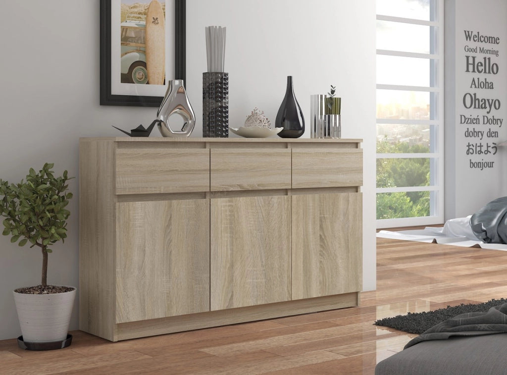 Cassettiera AKORD K140 Sonoma Quercia 138 cm 3 ante 3 cassetti 138x40x99 cm