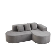 Divano angolare con chaise longue curva e 3 cuscini in velluto a coste grigio 220×155×70 cm