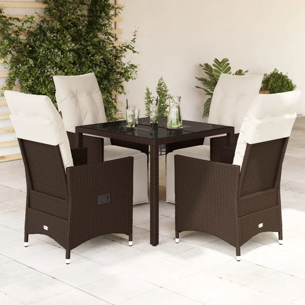 Set BistrÃ² da Giardino 5 pz con Cuscini in Polyrattan Marrone
