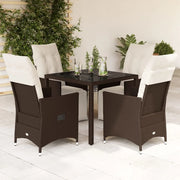 Set BistrÃ² da Giardino 5 pz con Cuscini in Polyrattan Marrone