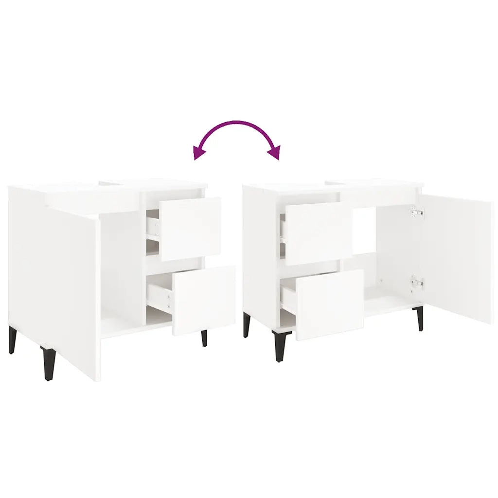 Mobiletto da bagno moderno con 2 cassetti 65 x 33 x 60 cm legno composito bianco 02_0048416