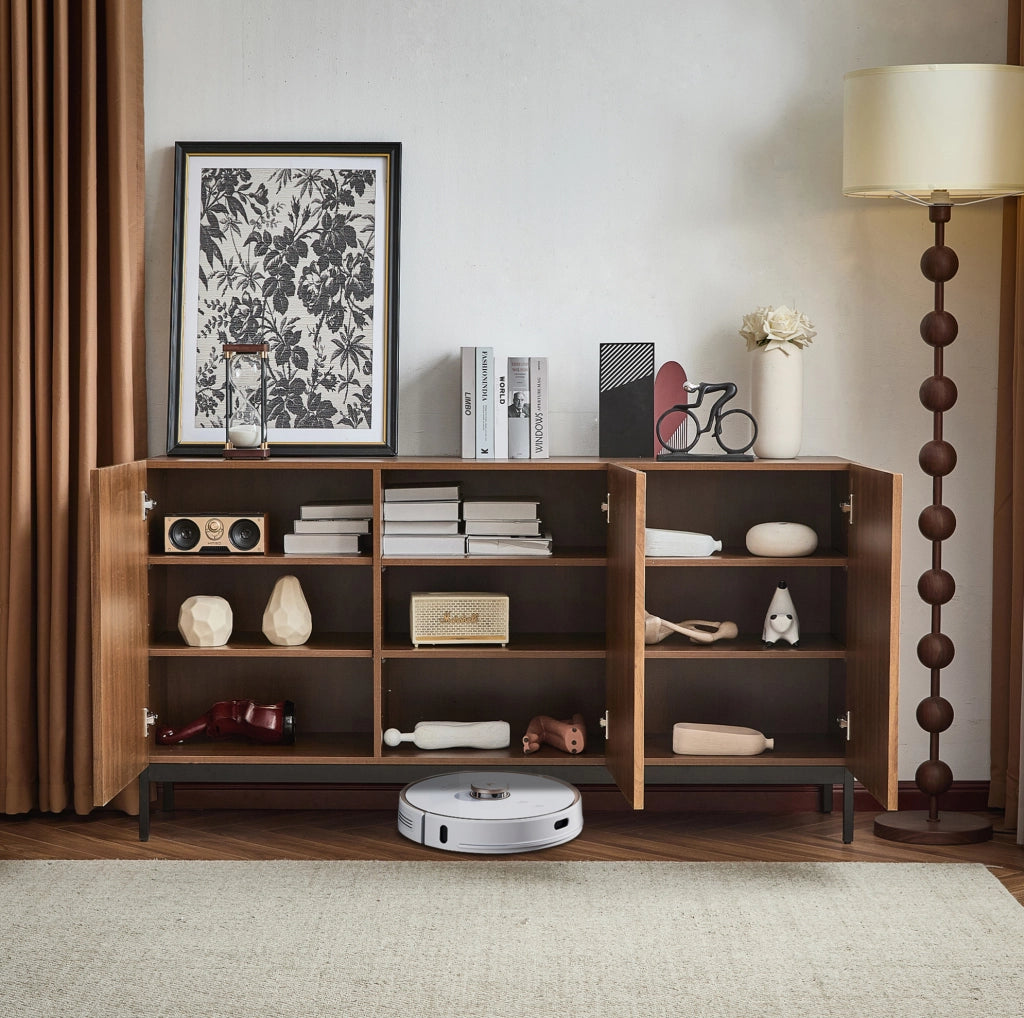 Credenza 150x40x80 cm in MDF effetto legno scuro con 3 ante e ripiani regolabili