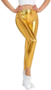 Leggins per donne Alta vita - Leggins metallici - Leggins di stoffa elastica - Pantaloni sottile - Abbigliamento sportivo - Abbigliamento da sera - Tessuto liscio - Pantaloni da ballo