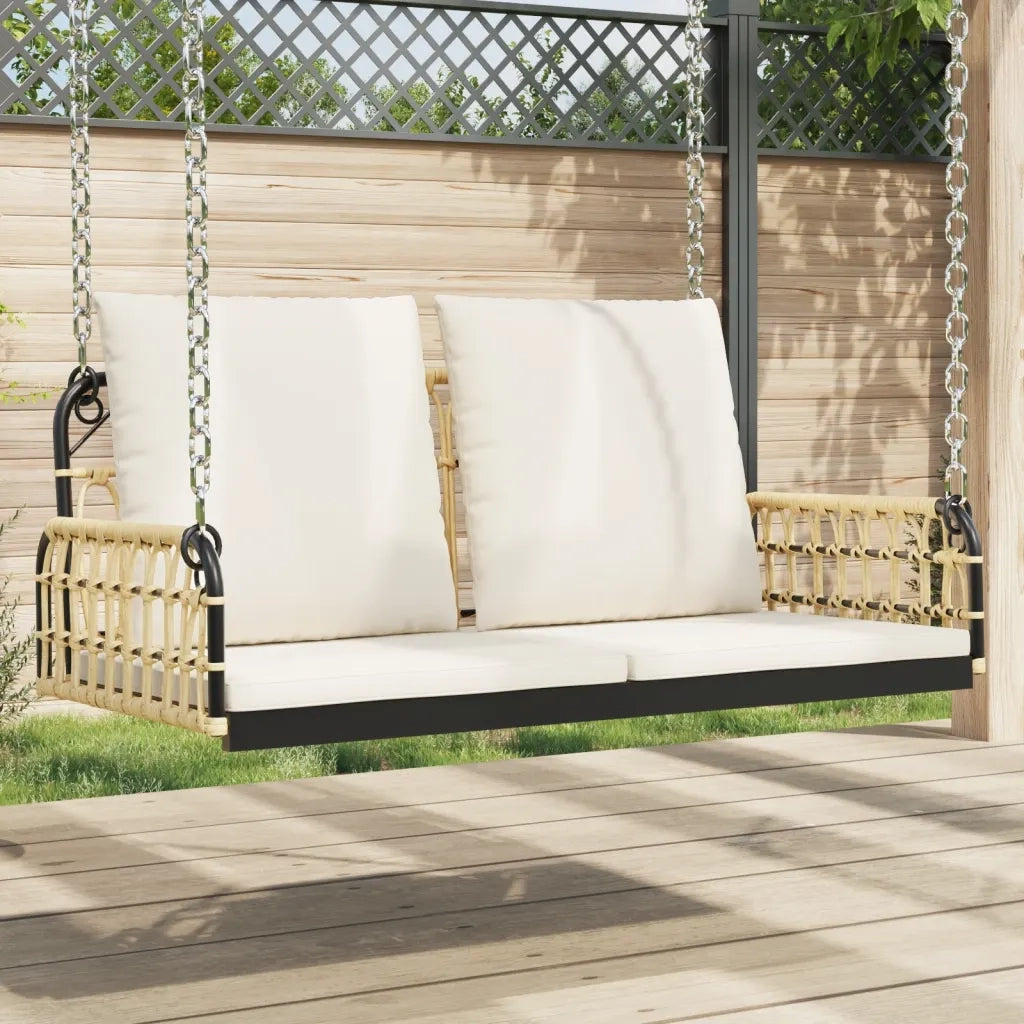 Panca da Giardino | Panchina a Dondolo con Cuscini 105x58x38cm Polyrattan e Acciaio