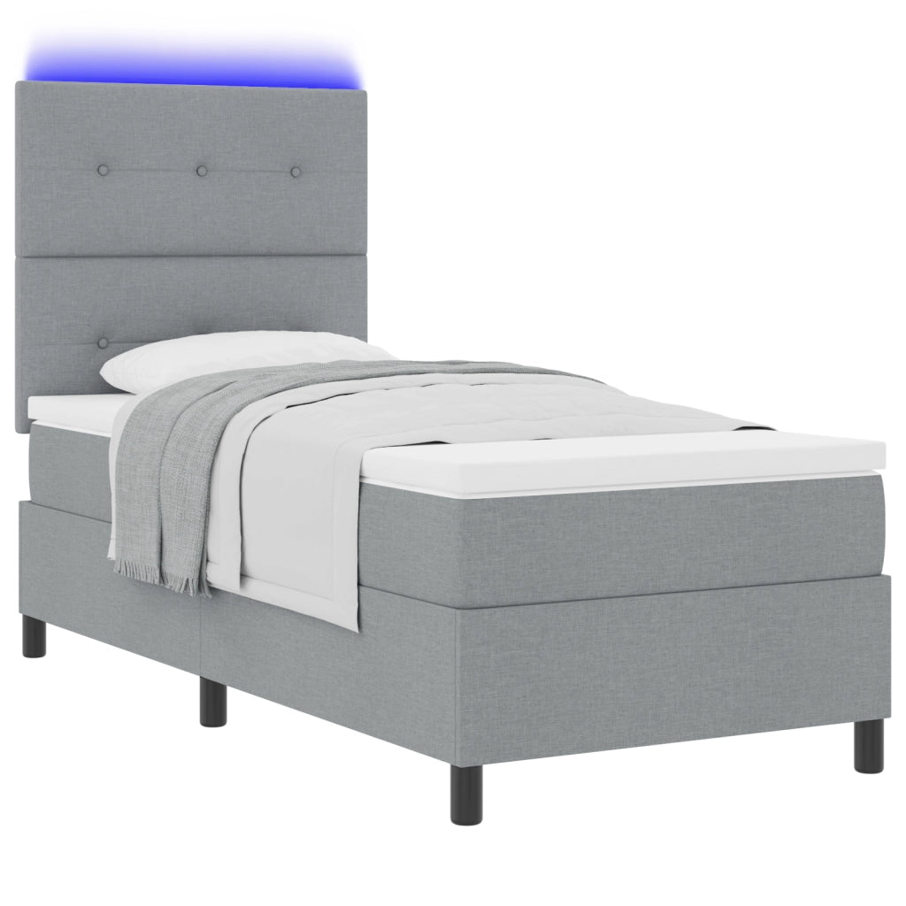 Letto con Box Spring e Materasso & Luce LED Grigio Chiaro 90x200 cm Tessuto