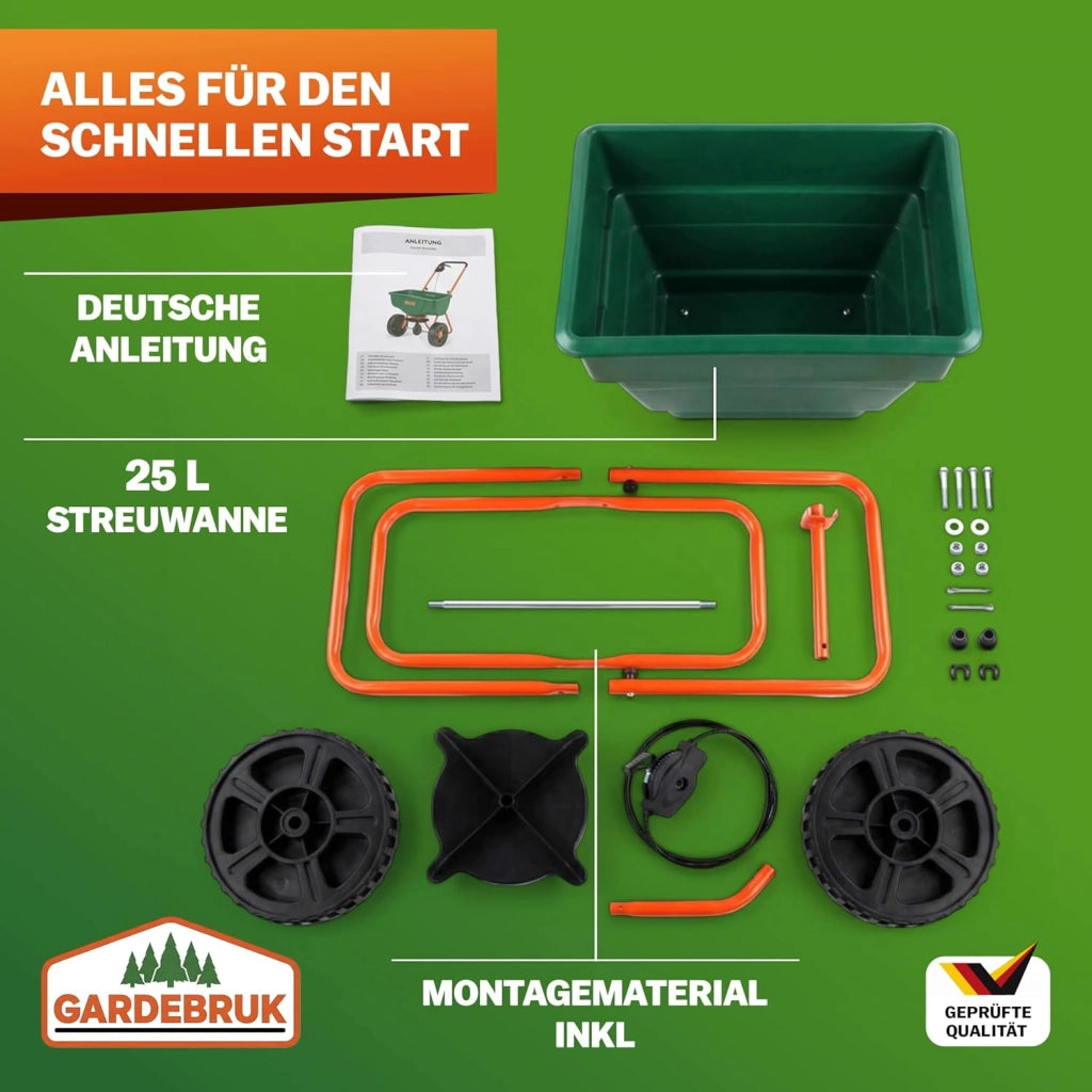 Spandiconcime 25L Sale Sabbia Semi Carrello Spargitore Spargisale Spandisemi Prato Giardino