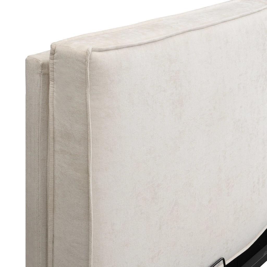 Letto matrimoniale imbottito 180x200 cm con rete a doghe; testiera alta in chenille beige