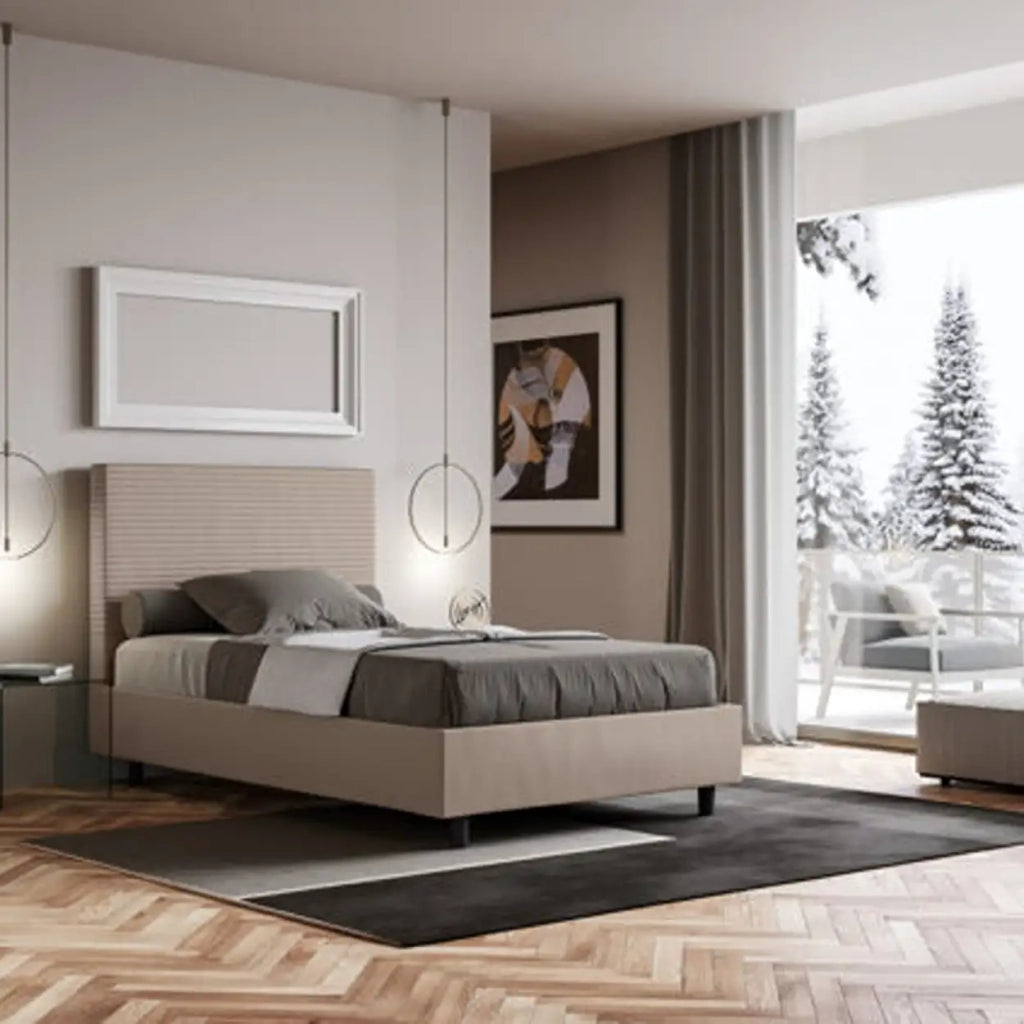 Letto una piazza e mezza senza rete imbottito 120x210 similpelle tortora Focus
