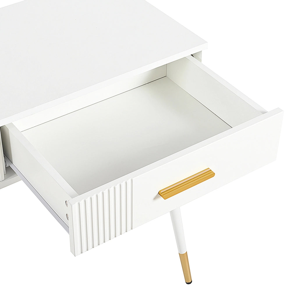 Tavolo da trucco bianco con 2 cassetti e gambe in metallo