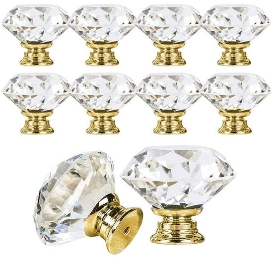 Pomello a vite 30mm - Cristallo - Rilievo a zincatura - Set da 10 - Stile vintage - Disegno a forma di diamante - Maniglia di carreggiata