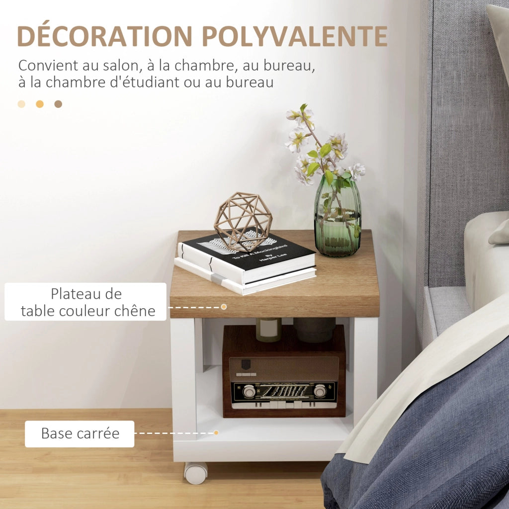 Tavolino da caff¨¨ con ripiano aperto e ruote ¨C Minimal ¨C 40x40x40 bianco legno naturale