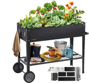 Letto per Giardino - 42.5X19.5X31.5 Pollici - Cestino di Metallo per Piante all'Aperto con Pedane - Nero