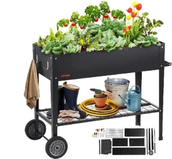 Letto per Giardino - 42.5X19.5X31.5 Pollici - Cestino di Metallo per Piante all'Aperto con Pedane - Nero