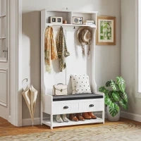 Appendiabiti con Ganci, Appendiabiti con Panca, per Ingresso, Corridoio, Metallo, MDF, Bianco e Grigio