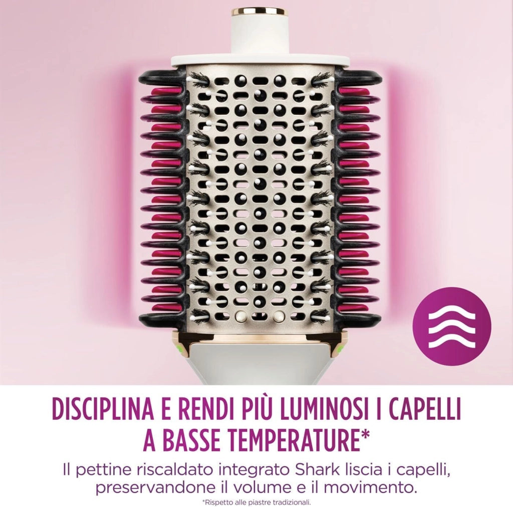 Shark HT212EU SmoothStyle Spazzola ad aria calda 900 W con Pettine Lisciante in Ceramica e Setole di Cinghiale e Nylon colore Bianco