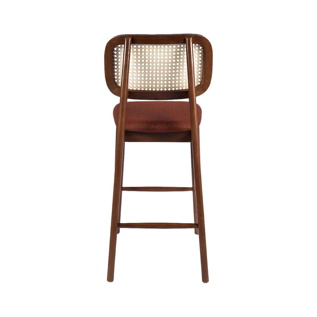Set 2 sgabelli da bar vintage in legno di hevea con impagliatura e