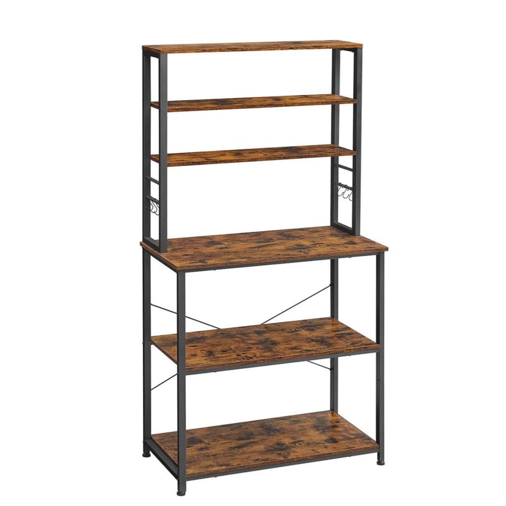 Scaffale da cucina con ripiani portaoggetti 6 ganci struttura in metallo per utensili forno a microonde stile industriale 80 x 40 x 167 cm marrone 12_0005643