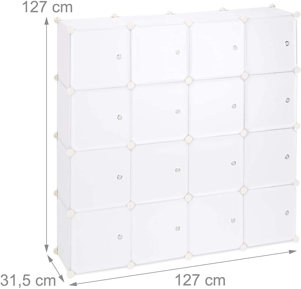 Scaffale modulare con 16 scomparti e ante montaggio a incastro libreria in plastica 127 cm bianco 13_0001185