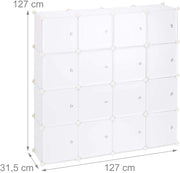 Scaffale modulare con 16 scomparti e ante montaggio a incastro libreria in plastica 127 cm bianco 13_0001185