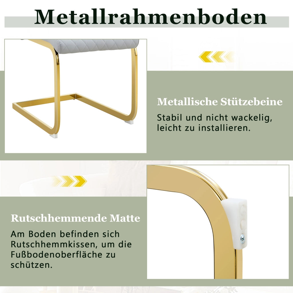 Sedia da sala da pranzo set da 2 con schienale alto e imbottitura in PU effetto pelle struttura in metallo dorato