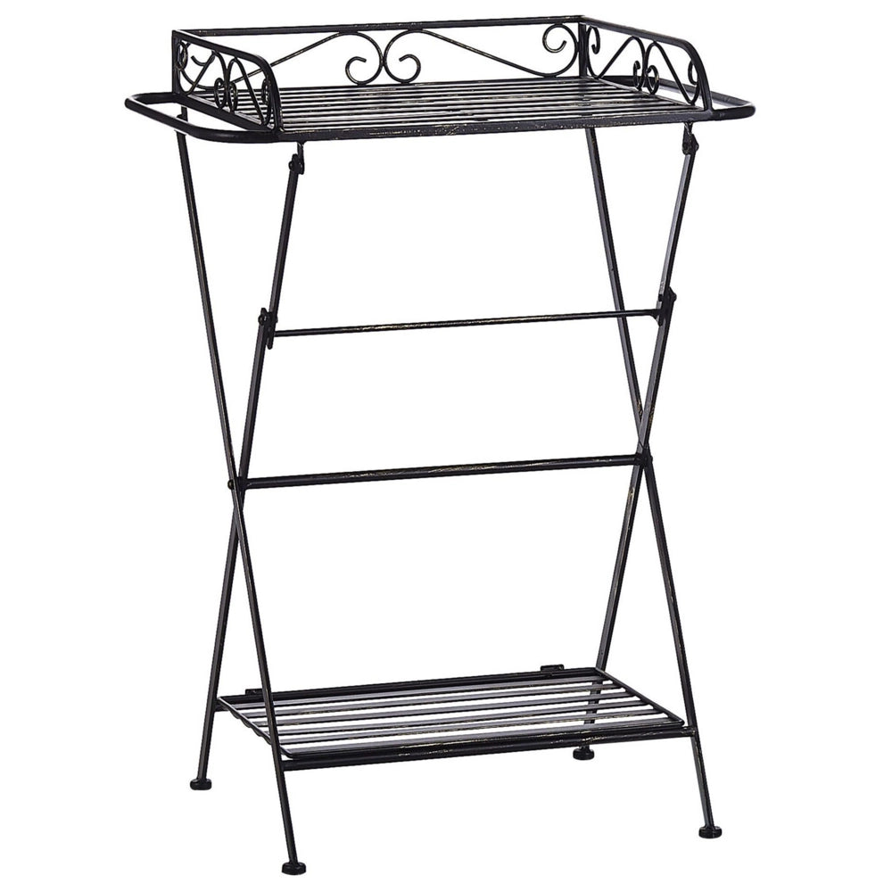 Tavolino in metallo Nero 40 x 35 cm ripiano in filo metallico pieghevole con ripiano design vintage vittoriano