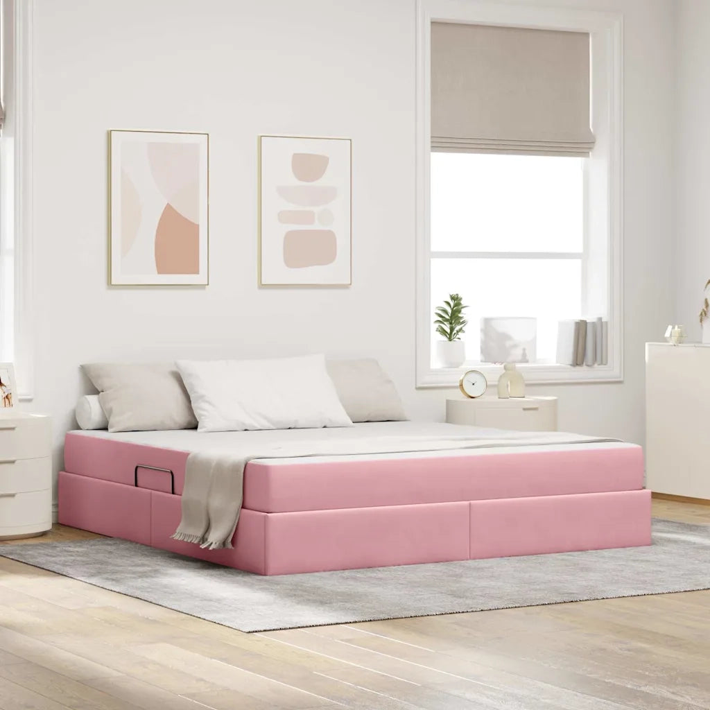 Letto con contenitore e materasso Rosa 160 x 200 cm Velluto 3399735