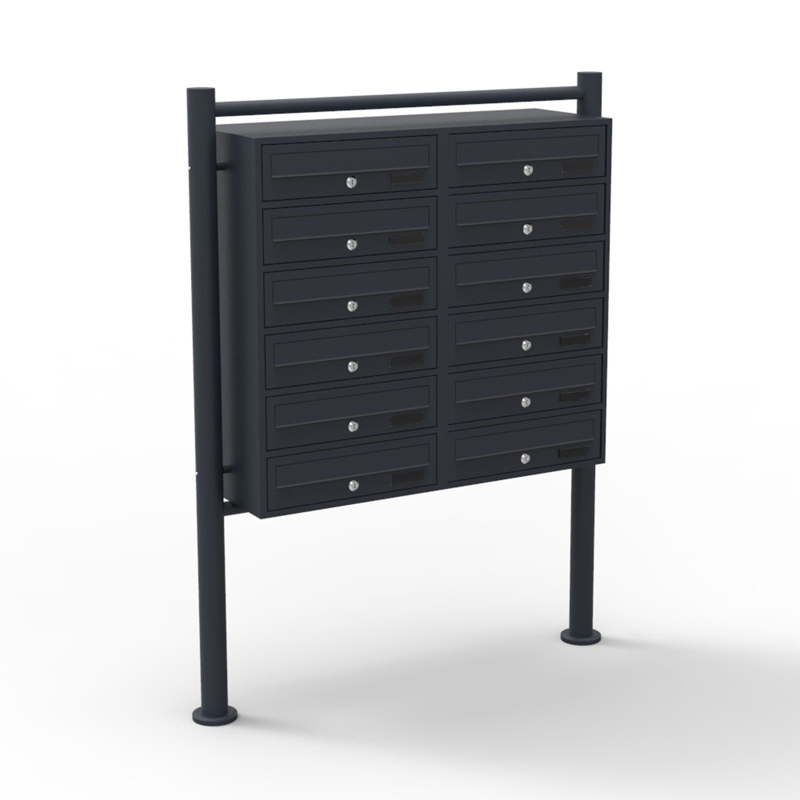 Cassetta postale condominiale autoportante, 12 posti, nero, 945 x 270 x 1500 mm 2 moduli