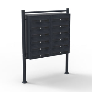 Cassetta postale condominiale autoportante, 12 posti, nero, 945 x 270 x 1500 mm 2 moduli