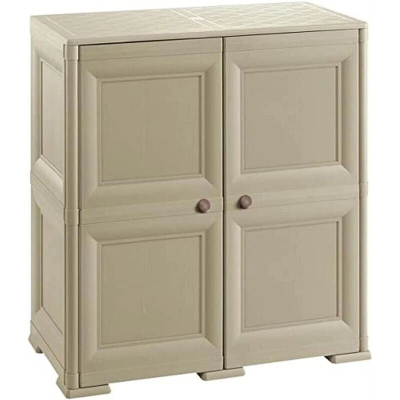 ARMADIO 2 ANTE TAUPE 79X43X85,5 CM CON 4 SCOMPARTI – MOBILE CONTENITORE COMPATTO PER ZONA GIORNO E INGRESSO