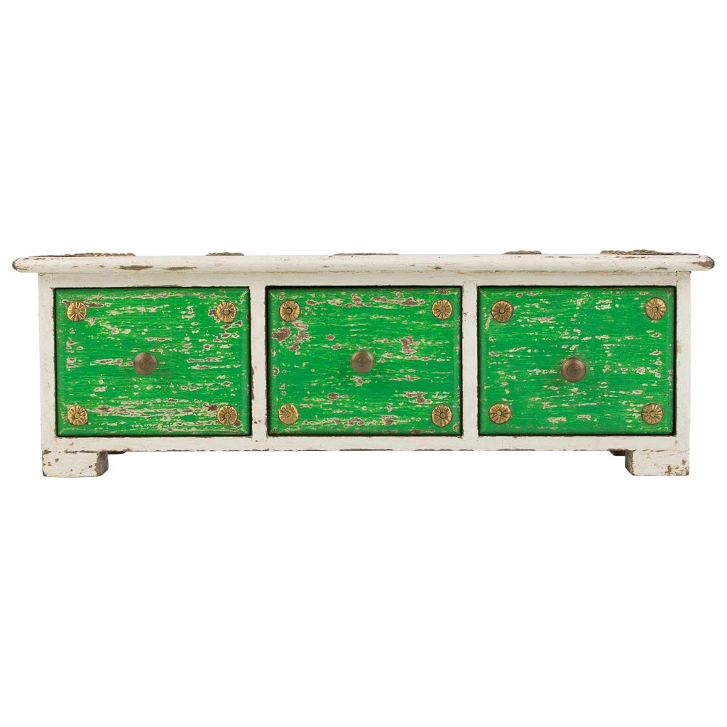 Portagioie in legno con dettagli in metallo bianco 36x15x10h cm