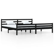 Letto matrimoniale | Letto per adulti | Giroletto Nero in Legno Massello 200x200 cm