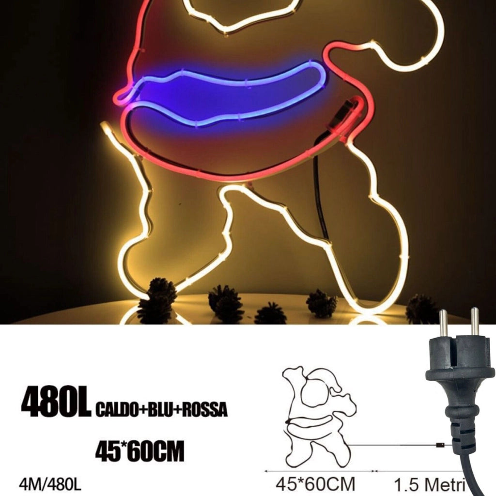 BABBO NATALE LUMINOSO LED DECORAZIONE NATALIZIA PER ESTERNI E INTERNI IP44 - IDEALE PER BALCONI E VETRINE