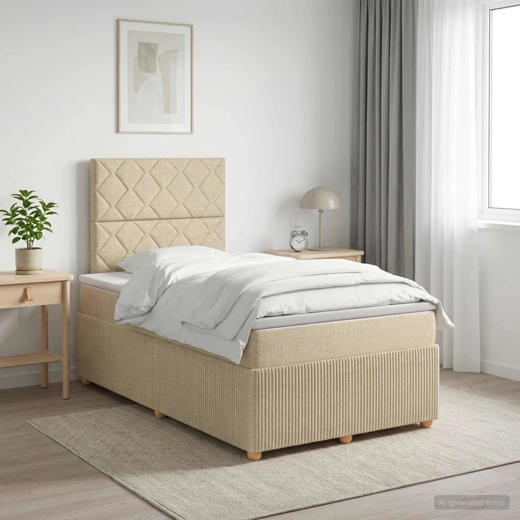 Letto box spring con materasso Crema 120 x 190 cm Tessuto 3454359