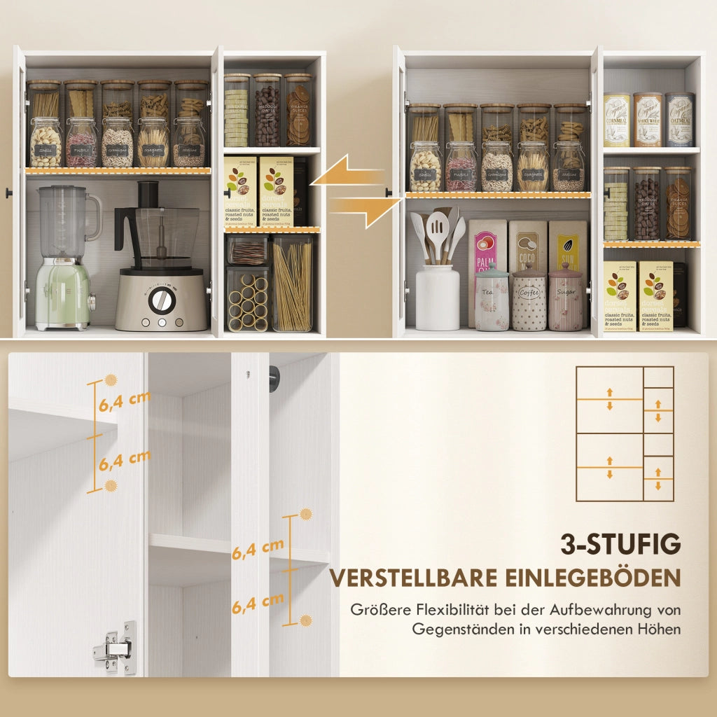 Mobile Cucina con Ante in Vetro, Ripiani e Ablage Aperte ¨C Minimal ¨C MDF Bianco 172 cm