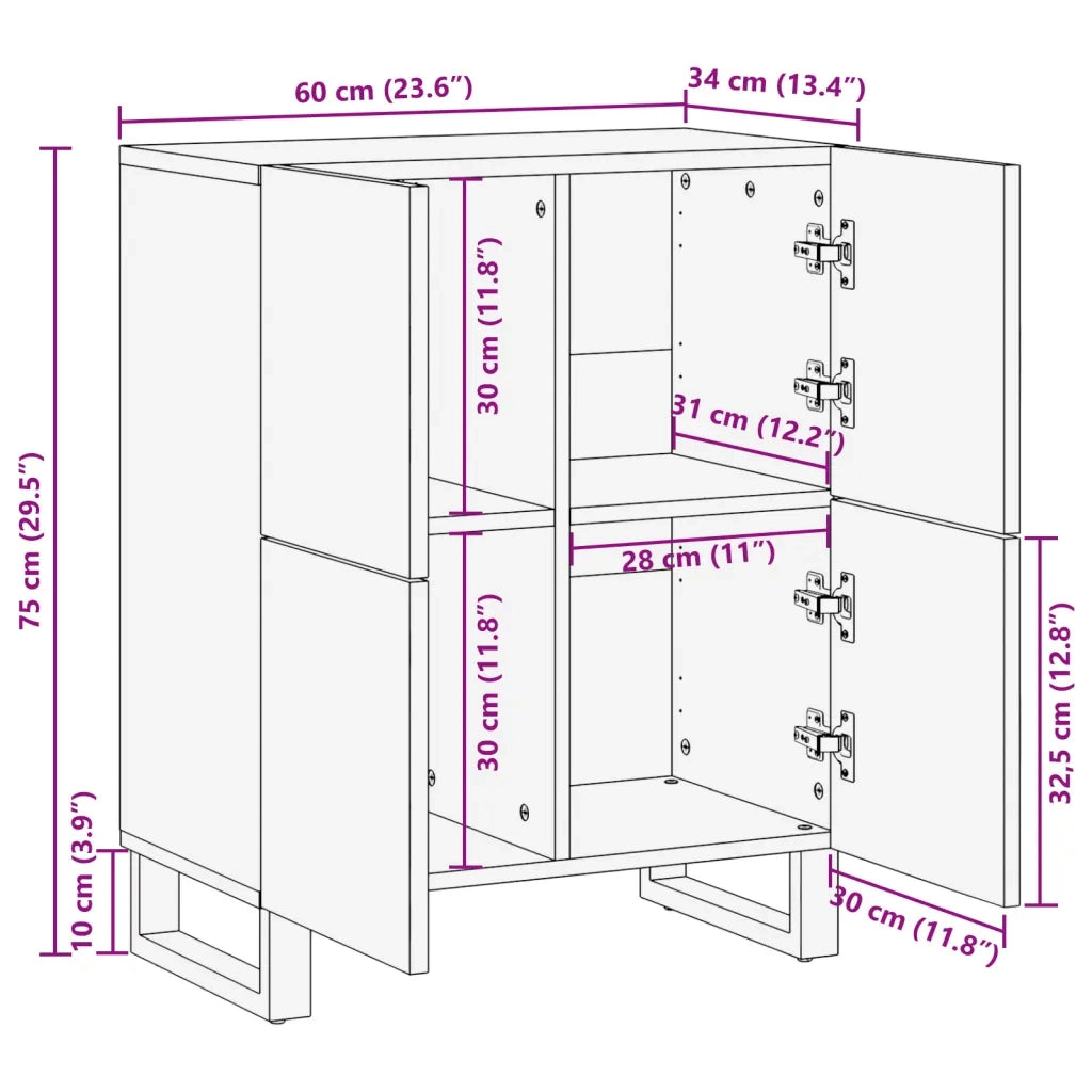 Credenza 60x34x75 cm in Legno Massello di Mango 377567