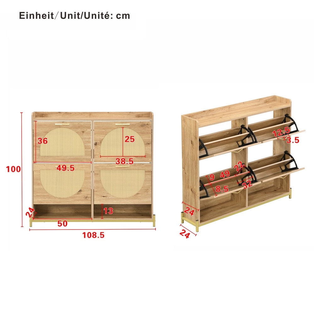 Scarpiera in Legno con Ante in Rattan e Ripiani ¨C MINIMAL ¨C 4 Ante, Metallo