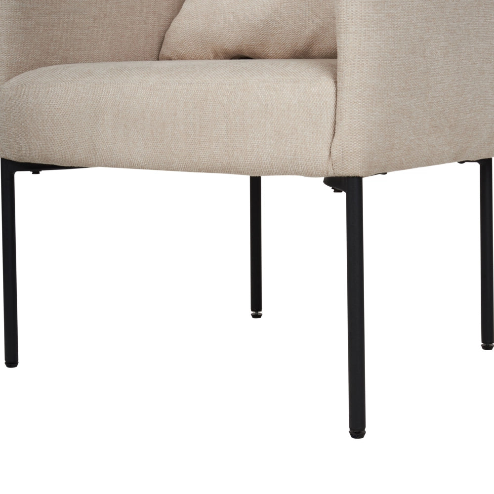 Poltrona in lino sintetico beige chiaro con cuscino gambe in ferro nero stile retrò elegante