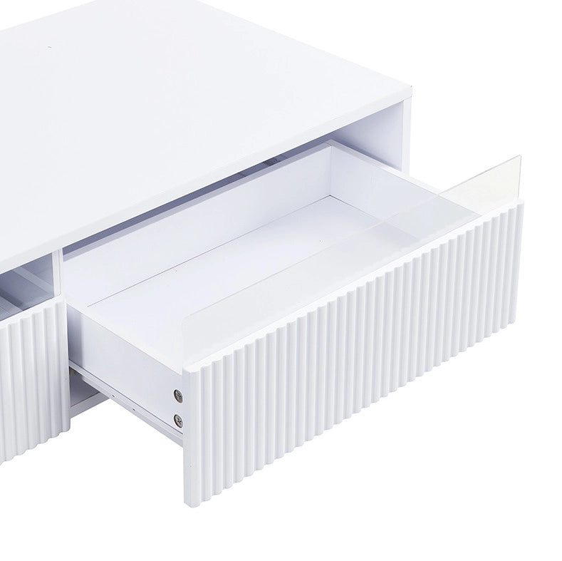 Tavolino da caffè LED bianco 110×50×40 cm con 2 cassetti