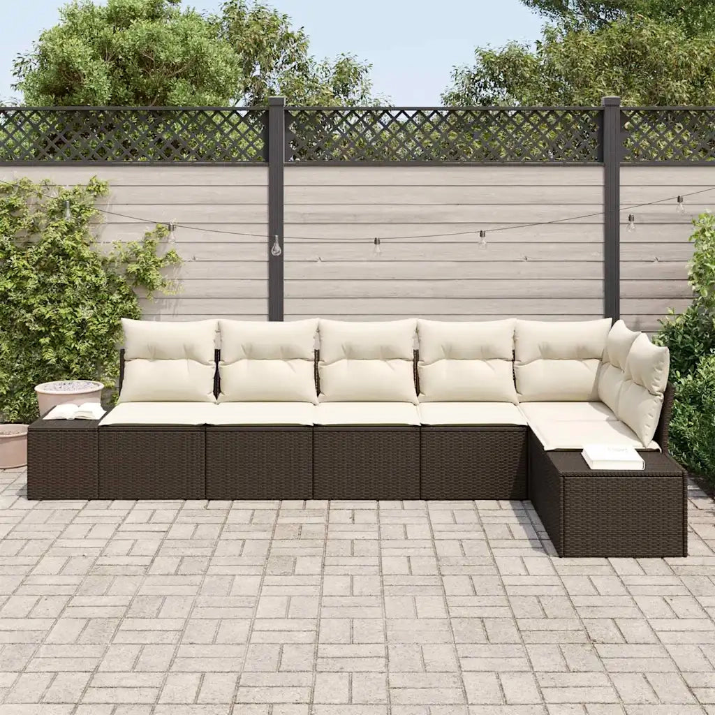 Set Divano da Giardino 6 pcs Marrone e Crema polyrattan 3355747