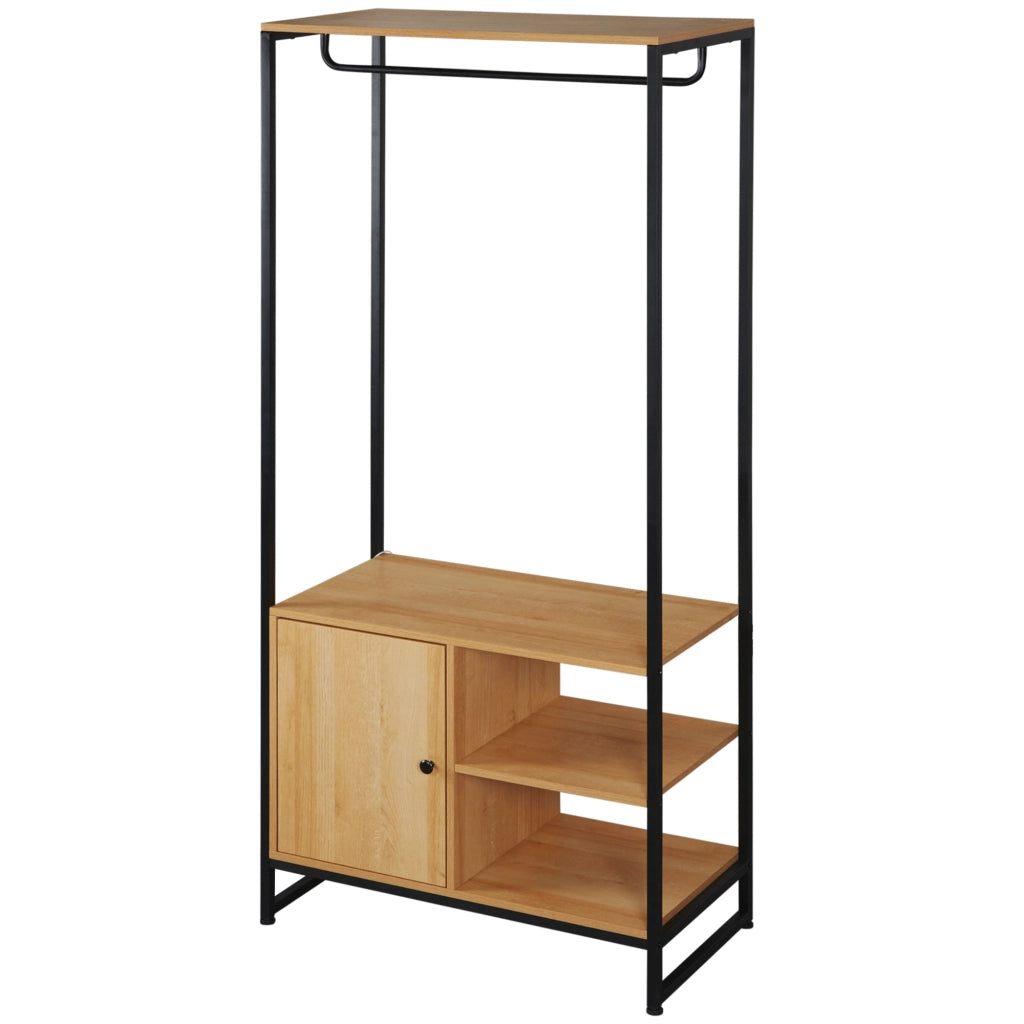 Appendiabiti in Acciaio e Legno con Scarpiera e Ripiani ¨C Zephmum ¨C 80x40x180cm