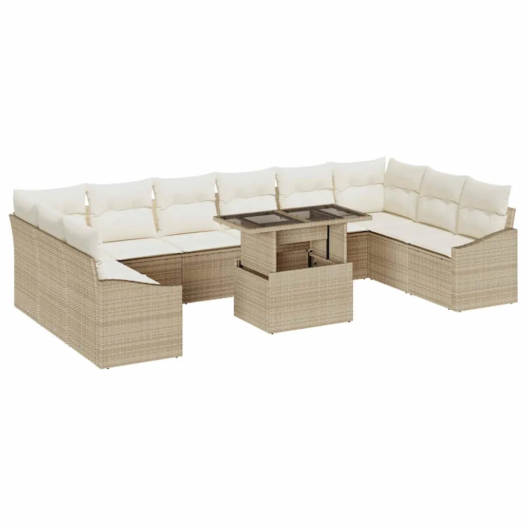 Set Divano da Giardino con cuscino 11 pcs Beige e Crema
